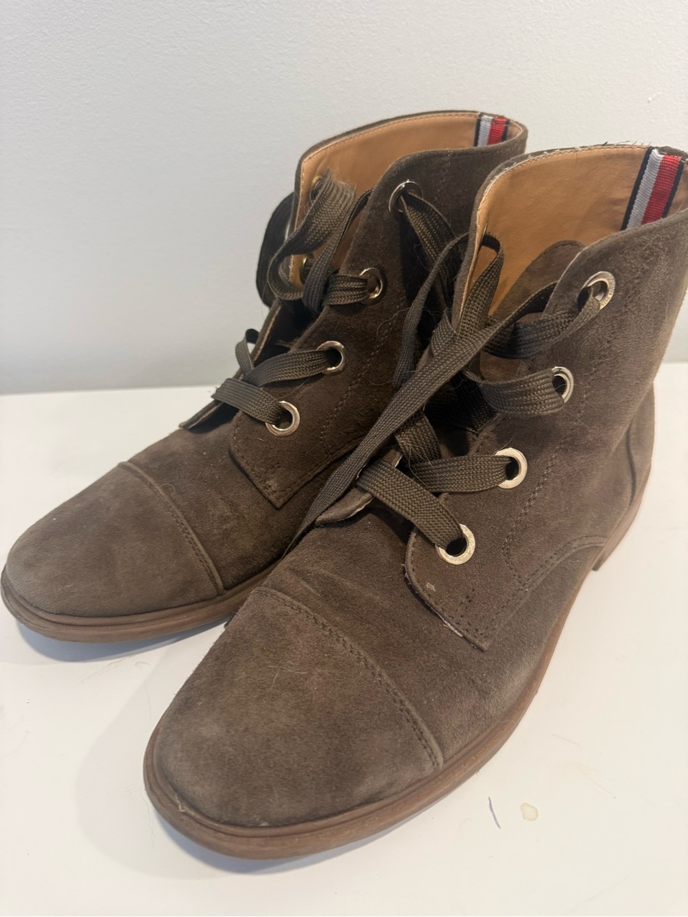 Tommy Hilfiger Olive  Suede Lace-Up Boots